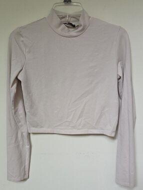 Zara Long Sleeve Mock Neck Crop Top - Light Beige